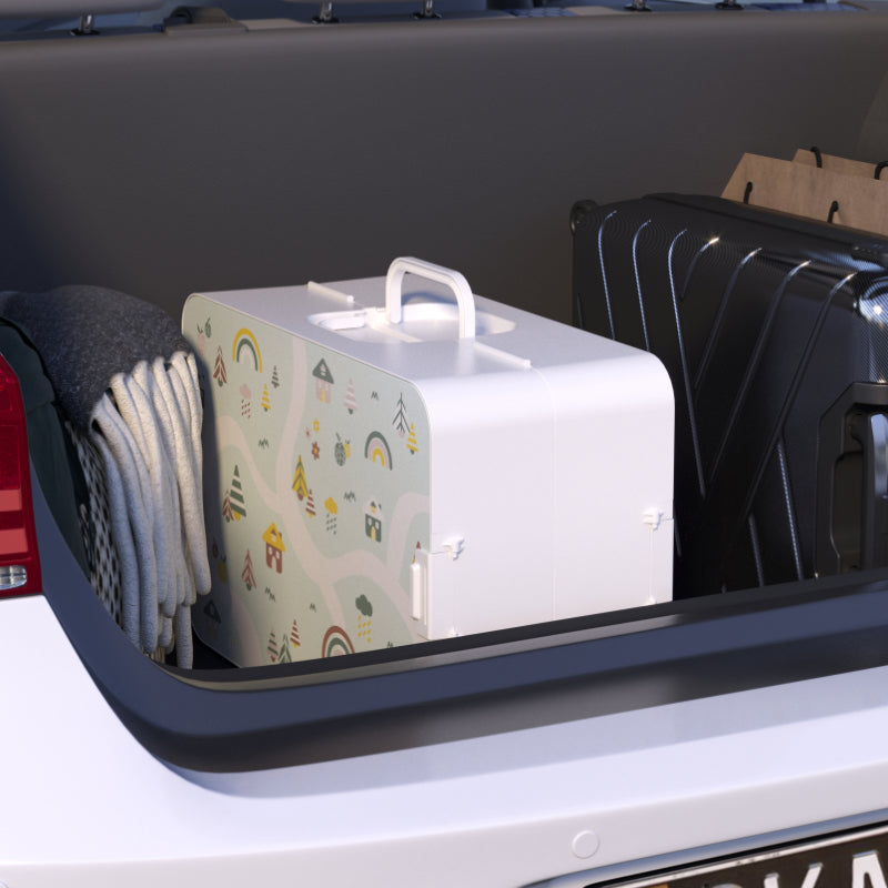 kids table folded into suitcase in a car's boot